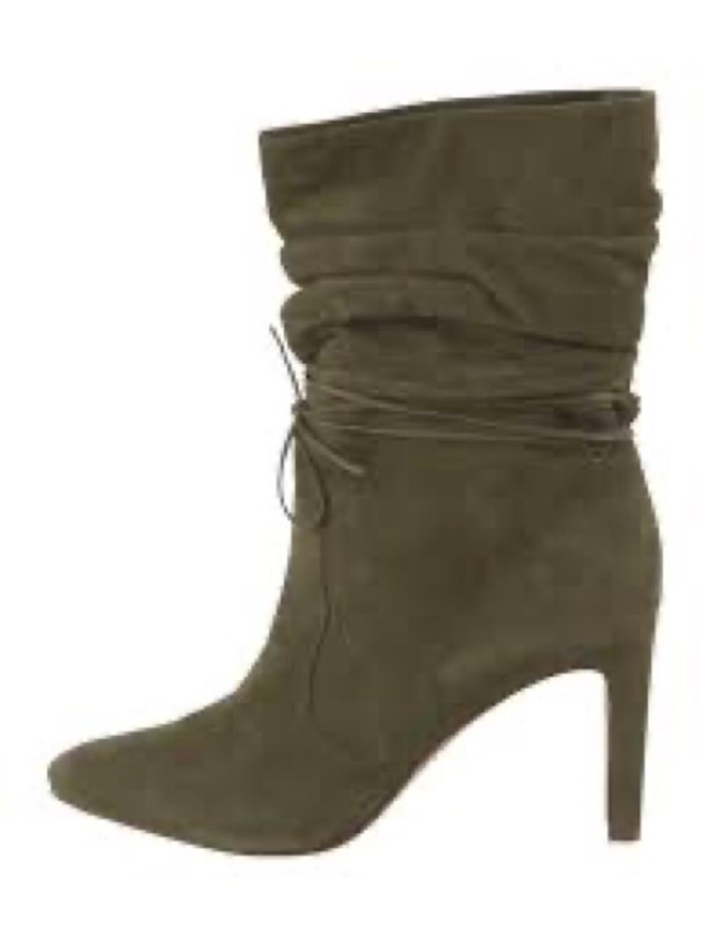 Manolo Blahnik Olive Suede Mid-Calf Stiletto Boot with Wrap Tie